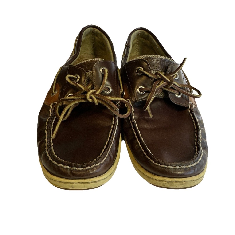 Sperry Top-Sider Leather Boat Shoes Mesh Detail Brown Tan Comfort Loafers 10M